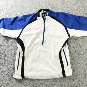 FootJoy Golf Pullover‎ Jacket Mens Large White Blue Black Half Zip Windbreaker